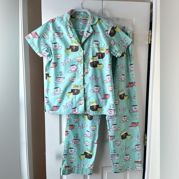 P.J. Salvage Other - P.J. Salvage Cotton Pajama Set Short Sleeve Morning Breakfast Coffee Teal Size L
